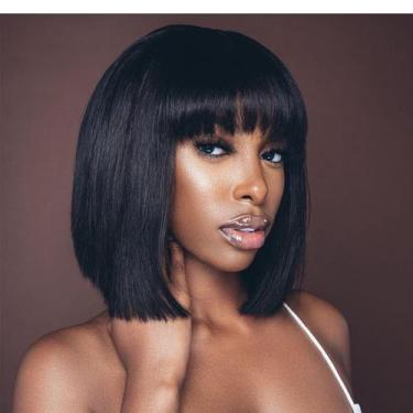 Imagem de Peruca Lusina Bob Human Hair com franja 20-40cm 180 Density Black