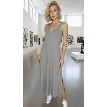 Imagem de vestido regata com bolso e fenda na lateral - neide moda, Cinza, M