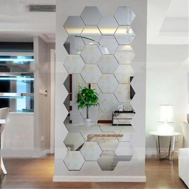 Imagem de Adesivos decorativos hexagonais 3d espelhos adesivos de parede decoraç