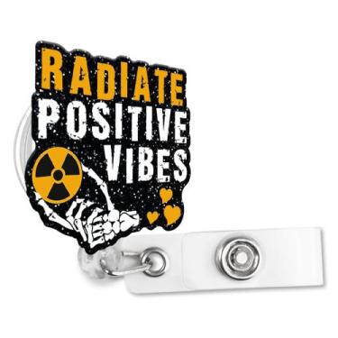 Imagem de Porta-crachá Sixrip Retractable Glitter Radiate Positive Vibes