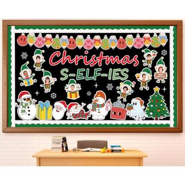 Imagem de Decoração de quadro de avisos de Natal, elfo, faça você mesmo, conjunto de artesanato com fotos, elfo, bola de Natal, recortes de boneco de neve, selfies de Natal, decorações de sala de aula para