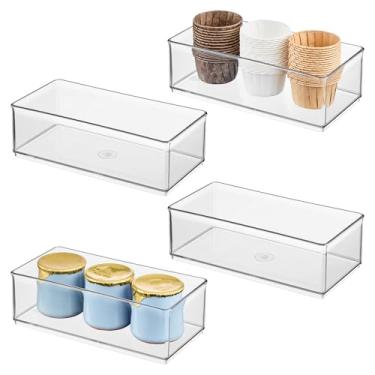 Imagem de Caixa organizadora grande e rasa iDesign – Conjunto de 4 – Transparente – Feita nos EUA