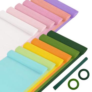 Imagem de UNIIDECO Kit De Papel Crepom Com 12 Cores, Arco-Íris Pastel Para Fazer Flores, Arame Ferro Floral E Fita, Embrulho Presente, Artesanato, Serpentinas, Pinhatas (24 X 24 Cm)