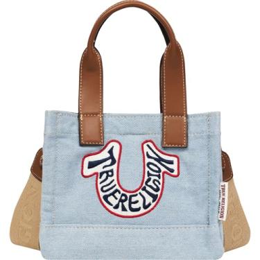 Imagem de True Religion Mini bolsa retrô ferradura, logotipo bordado, alça ajustável, ferragens prateadas, jeans