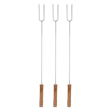 Imagem de Estink 3Pcs Garfos de Churrasco Palitos de Assar Espetos de Aço Inoxidável Com Cabo de Madeira de Faia para Churrasco Ao Ar Livre Acampamento Culinária 47.2cm
