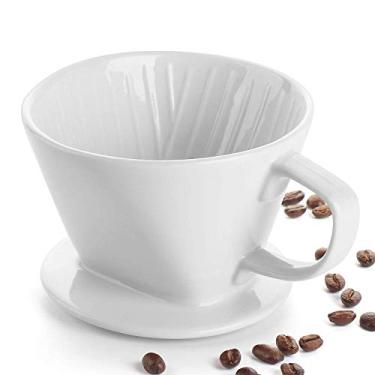 Imagem de Cafeteira de cerâmica com gotejamento lento com fundo plano de 3 furos, tamanho 02 fácil manual de fabricação lenta, cone de filtro lento de porcelana para casa, escritório e café