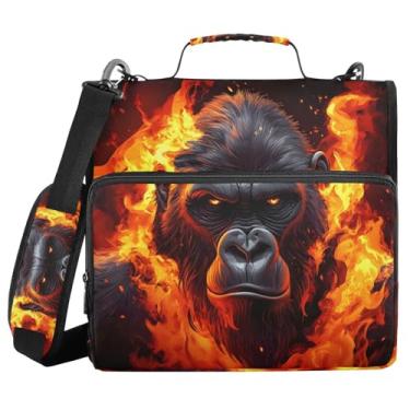 Imagem de Fichário de 3 anéis com zíper com alça de ombro Fierce Gorilla King Kong 3,8 cm para fichários de grande capacidade, vários bolsos para material de escritório escolar