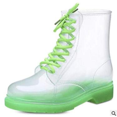 Imagem de Bigfanshu Botas femininas de cano médio para meninas com cadarço à prova d'água transparente até o tornozelo ao ar livre, Verde, 37 M EU