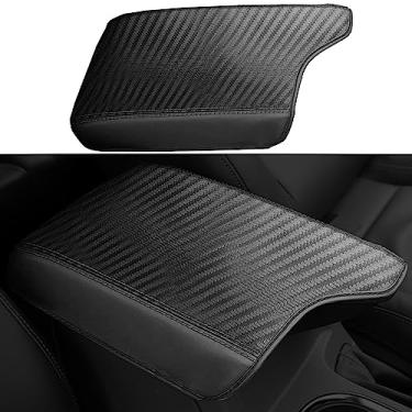 Imagem de BoxCheer Capa de apoio de braço para console central adequada para Ford Ranger 2023 2022 2021 2020 2019 couro antiarranhões caixa de apoio de braço central almofada protetora acessórios interiores (padrão de fibra de carbono preto)