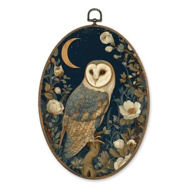 Imagem de LKETW Decoração de parede oval floral de coruja vintage, decoração de parede oval de pássaro cottagecore rústico, decoração de parede de coruja de celeiro da academia escura para casa, quarto, sala de