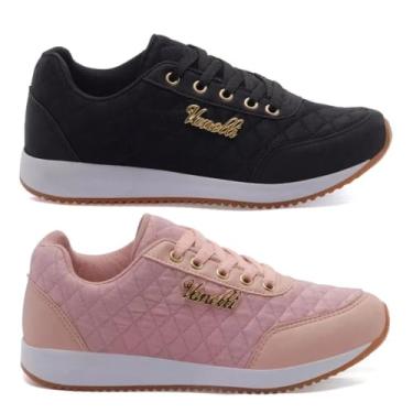 Imagem de Kit 2 Pares Tênis Feminino Casual Leve e Confortável | Tênis Feminino Versátil para Caminhada, Dia a Dia e Trabalho (: Preto + Rosa Claro, BR, Adulto, Numérico, 34)