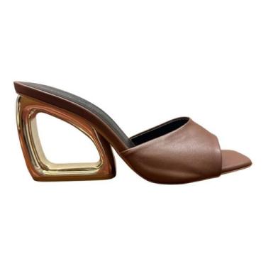 Imagem de Sandália feminina tamanco salto geométrico alto - NoBrand, Marrom, 35