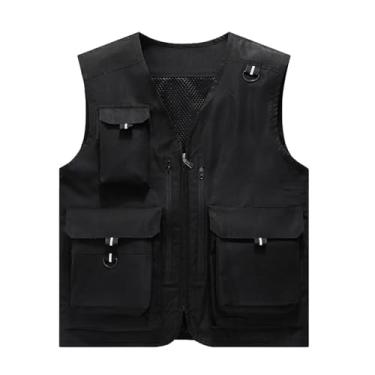 Imagem de Colete De Pesca Homem, Colete Utilitário Multibolsos Para Pesca Malha Respirável Sem Mangas Para Homem, Casaco Top Fotografia Caça E Caminhada De Primavera, Viagens E Mais(Black,5XL)
