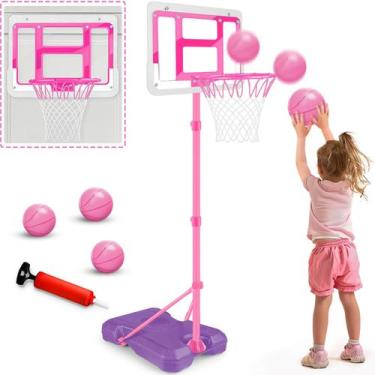 Imagem de Cesta de basquete GMAOPHY Kids com suporte ajustável rosa de 3 a 8 ano
