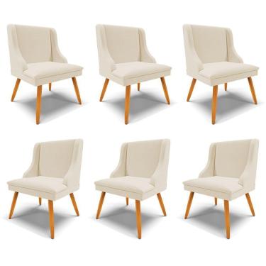 Imagem de Kit 6 Cadeiras Decorativas Sala De Jantar Pés Palito De Madeira Firenze Linho Bege/natural G19