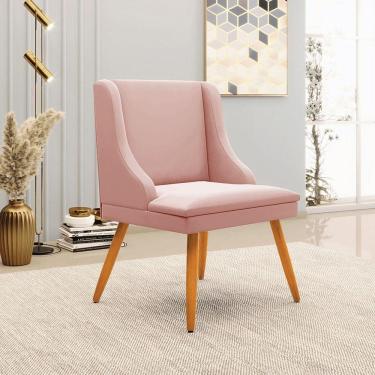 Imagem de Cadeira Decorativa Sala De Jantar Pés Palito De Madeira Firenze Veludo Rosê/natural G19 - Gran Belo