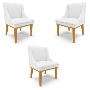 Imagem de Kit 3 Cadeiras Decorativas Sala De Jantar Base Fixa De Madeira Firenze Pu Branco Fosco/castanho G19