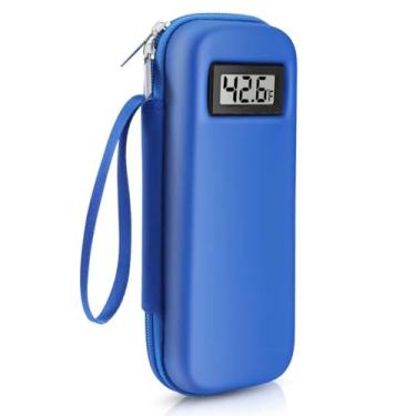 Imagem de Zimblin Estojo de viagem para refrigerador de insulina com visor de temperatura, turquesa, nylon e plástico, bolsas de gelo aprovadas pela TSA, tela LCD, design rígido (azul)