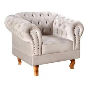 Imagem de Poltrona Chesterfield Dom Pedro Vintage Retrô Capitonê Suede Bege