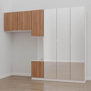 Imagem de Guarda-Roupa Modulado Solteiro 7 Portas com Espelho e Mesa de Cabeceir