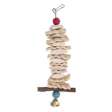 Imagem de GLOGLOW Osso de Pássaro, Osso de Choco, Papagaio, Brinquedo de Mastigar Com Sino, Brinquedo de Suspensão Enriquecedor para Periquitos e Calopsitas (25cm)