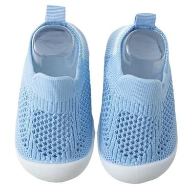 Imagem de Tênis Sapatinho Meia Infantil Antiderrapante para Primeiros Passos, Bebê 0-36 Meses, Malha Flexível, Ultra Leve 28g, Unissex, Cinza, Azul, Rosa ou Amarelo (Azul, BR, Bebê, Numérico, P, 22)