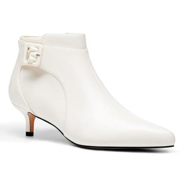 Imagem de Juliet Holy Botas femininas de bico fino, salto gatinho, camurça sintética, sapatos sociais com zíper lateral, PU branco creme, 40