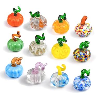 Imagem de AOFEGRLT 12PCS Glass Pumpkins Figurines for Halloween Thanksgiving Fall Harvest Christmas Decoration, Small Crystal Glass Art Pumpkin Paperweight Gifts