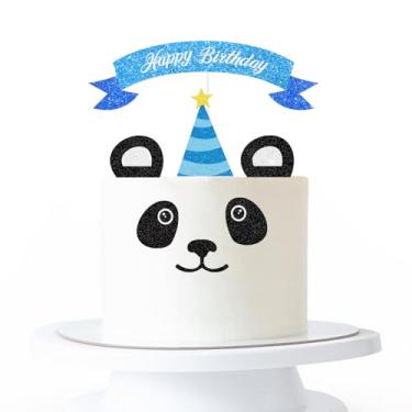Imagem de Blue Panda Birthday Cake Topper,Handmade Panda Ears Eyes Cake Set Cake Decorations,Animal Zoo Themed Panda Bear Baby Shower Birthday Party Decorations