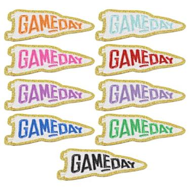 Imagem de 9 peças de remendos de ferro para dia de jogo futebol americano remendos de dia de jogo bordas douradas costurados em apliques para chapéus, mochilas, roupas, artesanato