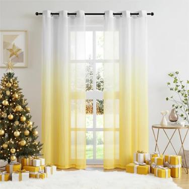 Imagem de Cortinas transparentes de chiffon ombré, filtro de luz de 203 cm para decoração de sala de estar e quarto, conjunto de 2 painéis de cortina enrugados gradientes para quarto de meninas, jardim, quintal