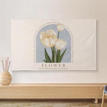 Imagem de HSTANGKY Capa anti-pó para TV protetor de ecrã com design artístico para interiores para ecrãs LCD/LED/Plasma capa protetora anti-pó para pendurar flor, 65 polegadas