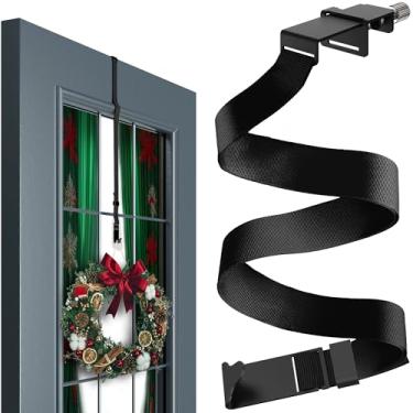 Imagem de Menz Guirlanda ajustável para porta de 48 cm preto sobre a porta cabide de guirlanda para janela de vidro porta da frente suporte de decoração sem arranhões 10 kg para Natal, gancho para decoração