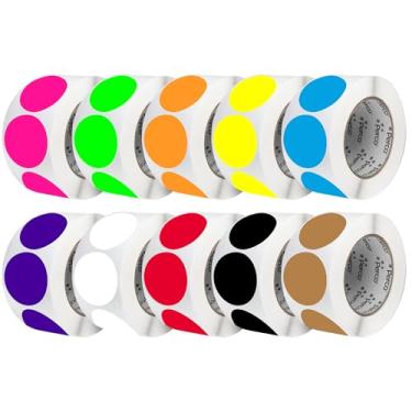 Imagem de Perco Etiquetas adesivas perfuradas de 7,5 cm — Pacote com 10 rolos multicoloridos, 5.000 adesivos redondos — com adesivo permanente para caixas de mudança, sinalização de venda, monitores e muito