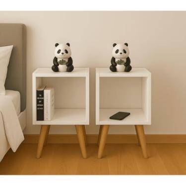 Imagem de Mesa de cabeceira quadrada com pernas vintage, 42x22 - conjunto de 2 peças com gavetas(branco)