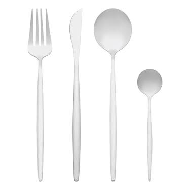 Imagem de Generic Conjunto de talheres de 4 peças, talheres de aço inoxidável com colheres e garfos, conjunto de utensílios de servir para cozinha, comer, mesa, 4 peças, prata