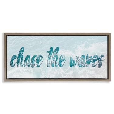 Imagem de Stupell Industries Arte de parede em tela flutuante com moldura preta Chase The Waves, design da Seven Trees Design, 28 x 63 cm
