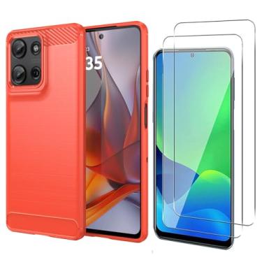 Imagem de MISIDE caso para Moto G75 5G caso, com Moto G75 5G protetor de tela. [3 em 1] Capa de fibra de carbono resistente a arranhões + protetor de tela de vidro temperado 9H (vermelho)