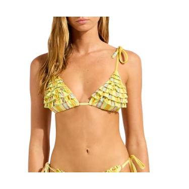 Imagem de Seafolly Top de biquíni feminino com babados, Positano Aloe Gel, 35