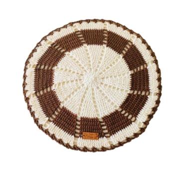 Imagem de Kit 6 Sousplat Em Crochê Artesanal 35Cm Off White E Marrom