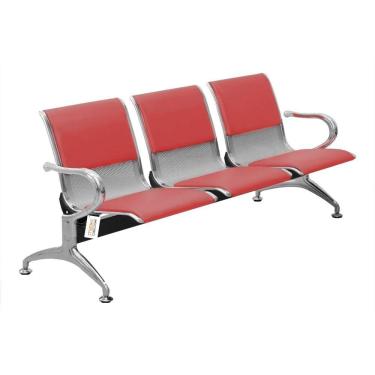 Imagem de Cadeira Longarina Com Est Cromada 3 Lugares Colors Vermelho