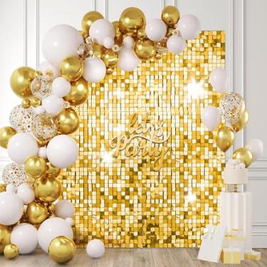 Imagem de 24 peças de painel de fundo de parede dourado brilhante – pano de fundo de parede com lantejoulas de 10 x 15 m, pano de fundo de foto para decoração de casamento, aniversário, aniversário e noivado