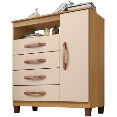 Imagem de Cômoda Sapateira Cannes 4 Gavetas 1 Porta Carvalho Americano-off White