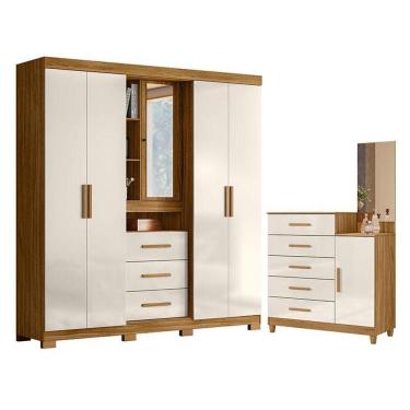 Imagem de Guarda Roupa Solteiro Eldorado E Cômoda Lisboa Freijó Off White - Moval