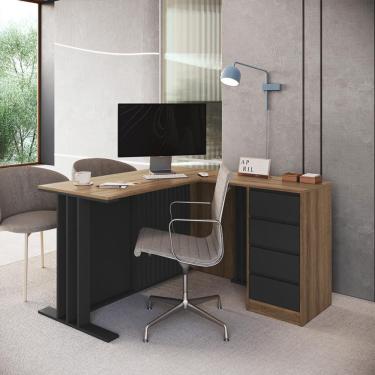Imagem de Mesa de Escritório em L Office 4 Gavetas Mel e Grafite