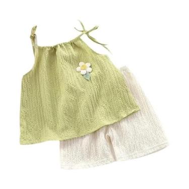 Imagem de Conjunto De Top Halter Floral Com Shorts Para Meninas, Roupa Infantil 