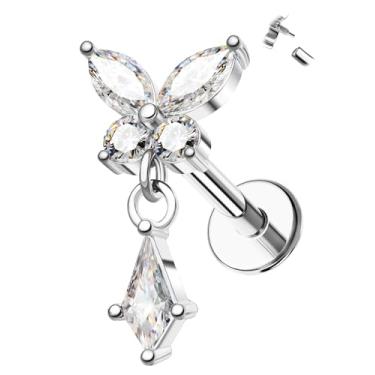 Imagem de Jewseen Brinco de cartilagem de aço inoxidável 316L com pingente de hélice tragus de 16 g para piercing de concha com rosca interna