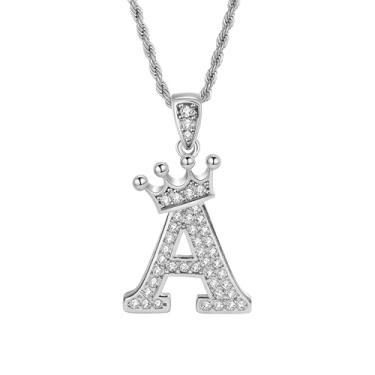 Imagem de Colares femininos com inicial de prata, colar longo com pingente delicado de letra A-Z, colar com nome de coroa, joias para presente feminino, One size, Metal, Sem Pedra Preciosa