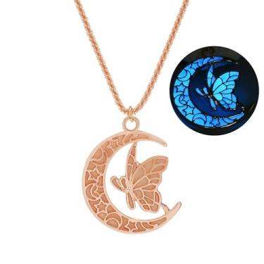 Imagem de SIewee Colar de borboleta luminosa sonhadora de Halloween e Natal, pingente de joia luminosa feminina, colar de bruxa de fada, 17.6+1.97 inches, Metal, Sem Pedra Preciosa