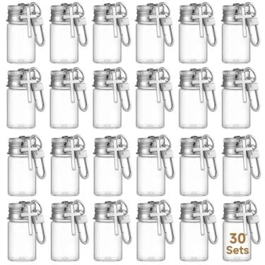 Imagem de OMISTAR 30 frascos de chaveiro cruzados, mini frascos de vidro de 7 ml com tampas de metal, garrafas de desejos DIY, recipientes de água benta, perfeitos para lembranças e presentes de comunhão